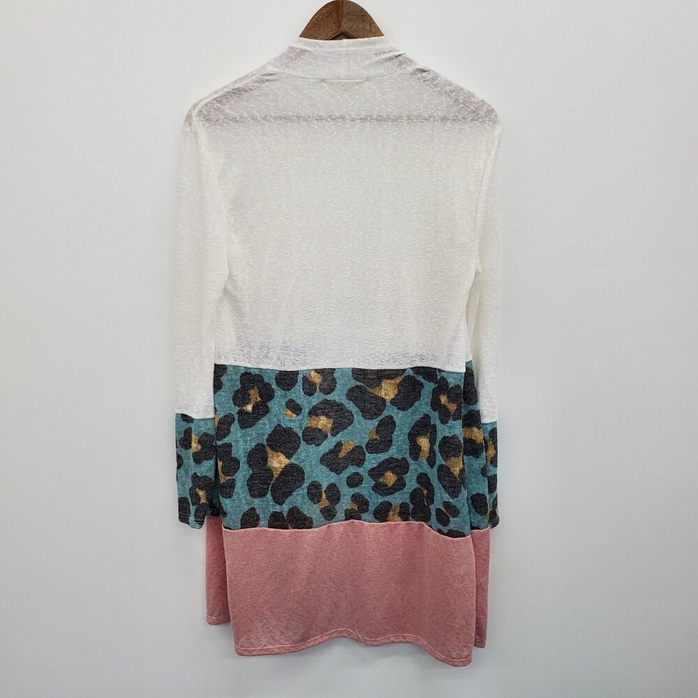 Womens S Colorblock Leopard Print Open Front Long… - image 4